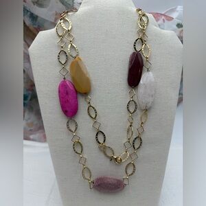 Long Chain with Colorful Glass Stones